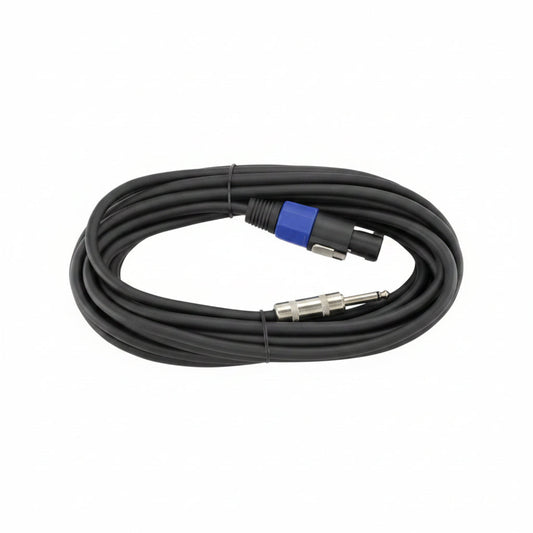 Coiled cable with audio connectors on a white background