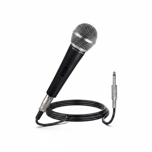 Microphone with cable on a white background
